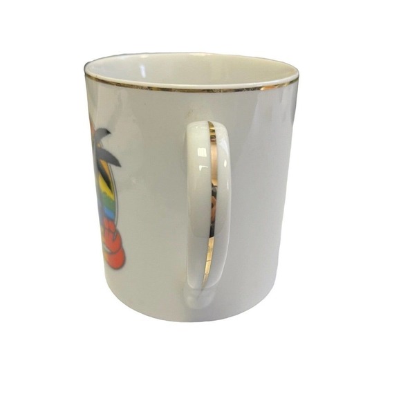 VINTAGE Hawaii Mug Rainbow Palm Tree Gold Trim Beach Scene Seagull - Picture 2 of 6